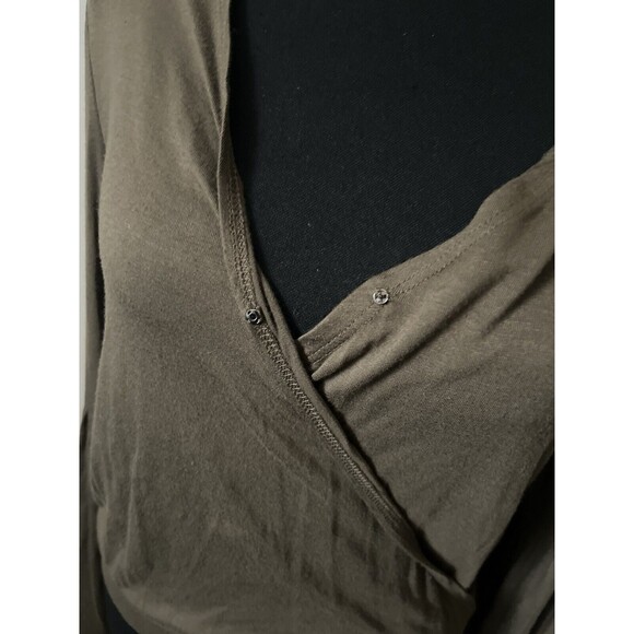 Aeropostale Faux-Wrap Crop Pullover Blouse Bell Sleeve Top Olive Green Hippie S - Picture 6 of 6